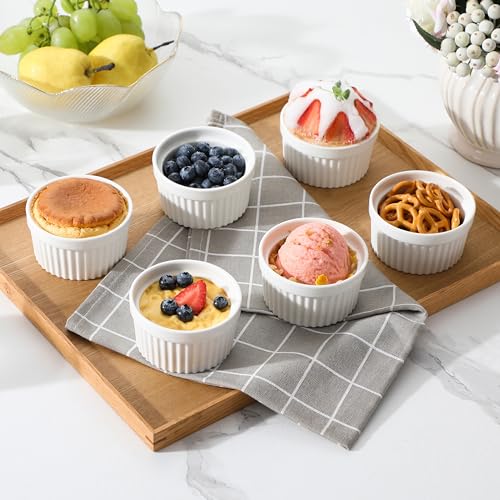 MALACASA Ramekins 4 oz Oven Safe, Porcelain Creme Brulee Ramekins Pudding Custard Cups Small Ceramic Souffle Dishes Ramakan Ramiken Ramicans Baking Bowls Set of 6, White, Series RAMEKIN-DISH - Image 6