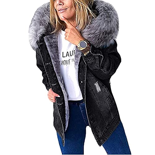 Yokbeer Damen Winter Jeansjacke Gefütterte Denim Jacket Jeans Jacke mit...