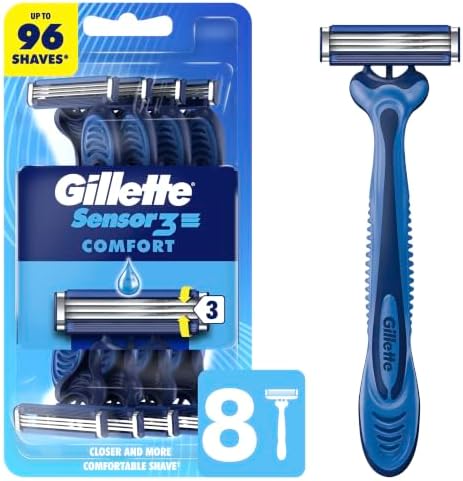 Gillette Sensor3 Comfort Disposable Razors for Men, 8 Count, Lubrastrip Glides Easily Over Your Skin
