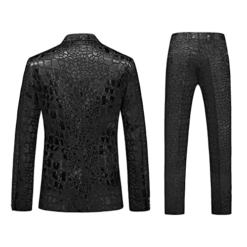 MOGU Mens 2 Piece Double Breasted Suit Jacquard Slim Fit Formal Groomsmen Wedding Party Black Tuxedo2