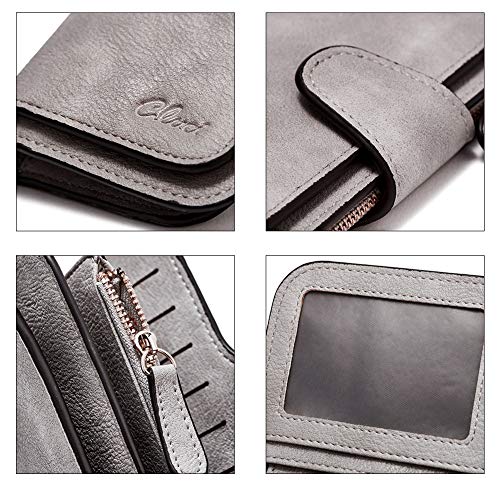 Cluci Women Wallet Leather Rfid Blocking Designer Trifold Card Holder Ladies Clutch With Id Window Gray #TOP4