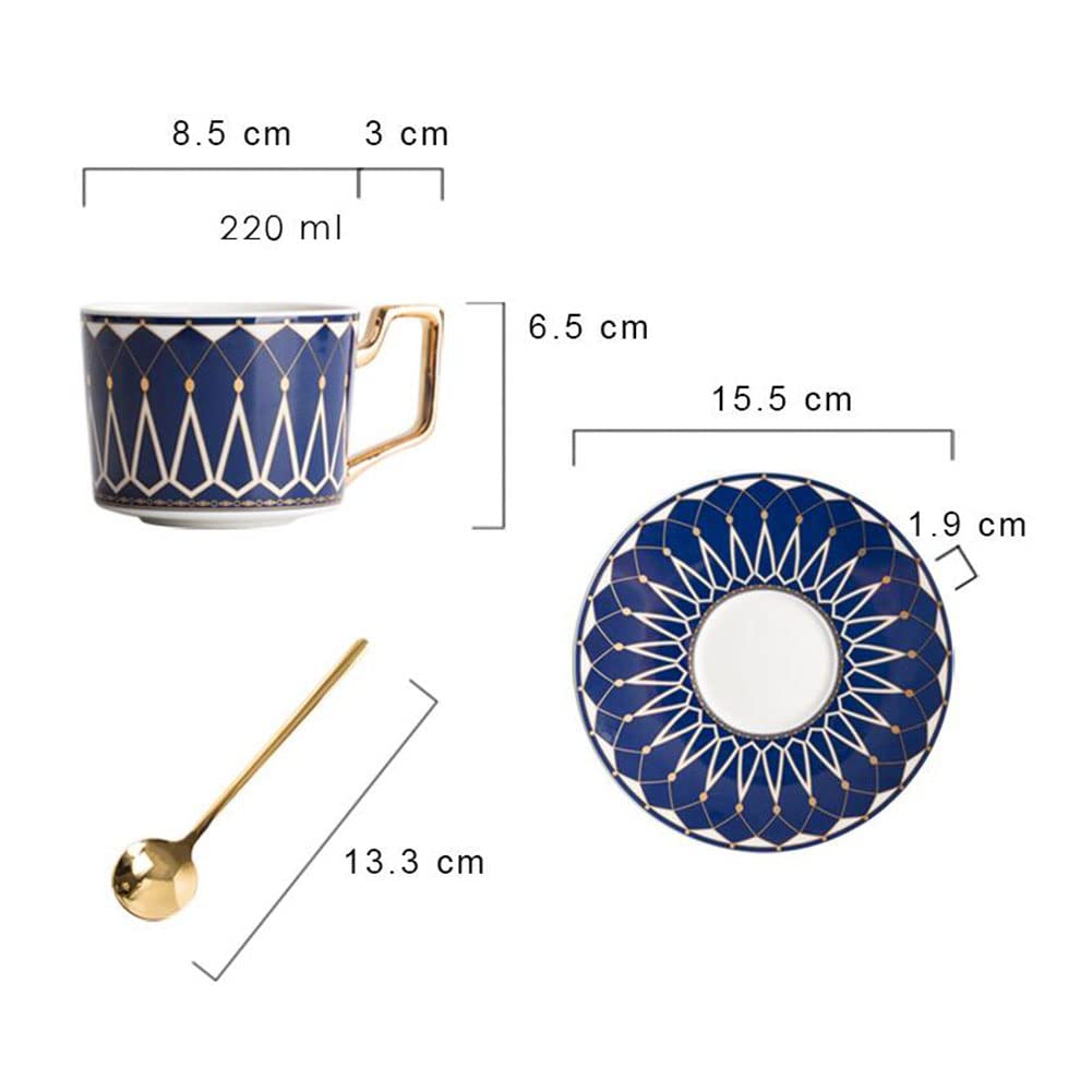 Tazas y platillos de café de Estilo Europeo con Cuchara, Tazas de té Reales de cerámica, Juego de Tazas de té con Flores Retro (Verde)