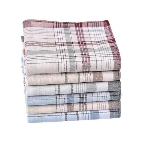 HOULIFE 100% Cotton Men's Stripe Soft Checkered Pattern Handkerchiefs Assorted Pocket Square Hankies 6/9 Pieces 38x38cm/15x15