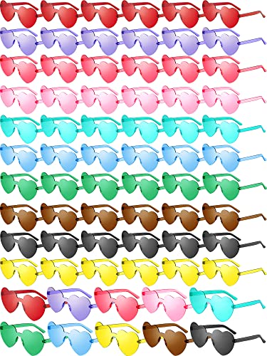 Dunzy 100 Pairs Heart Shaped Sunglasses Rimless Heart Sunglasses Candy Color Eyewear Party Wedding Glasses