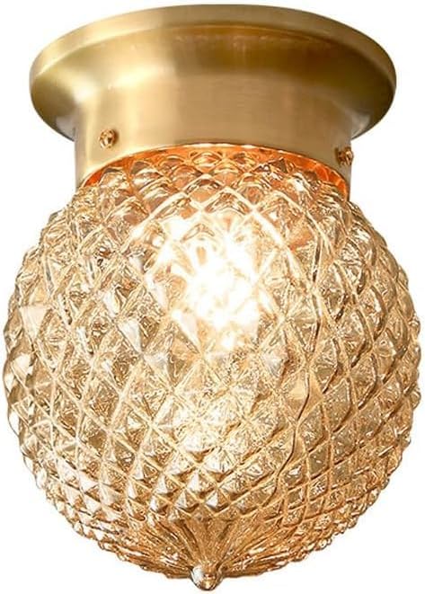 Lámpara de techo con base E26E27 de latón vintage moderna con pantalla de globo de cristal, cierre dorado para entrada, pasillo, cocina, comedor,