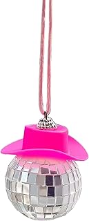 Disco Ball Car Accessory, Disco Ball Car Mirror Ornament, Disco Ball Cowboy Hat Car Charm, Car Disco Ball Decor, Disco Ball for Car Mirror Decor, Disco Car Charm Car Mirror Hanging Accessories (Pink)