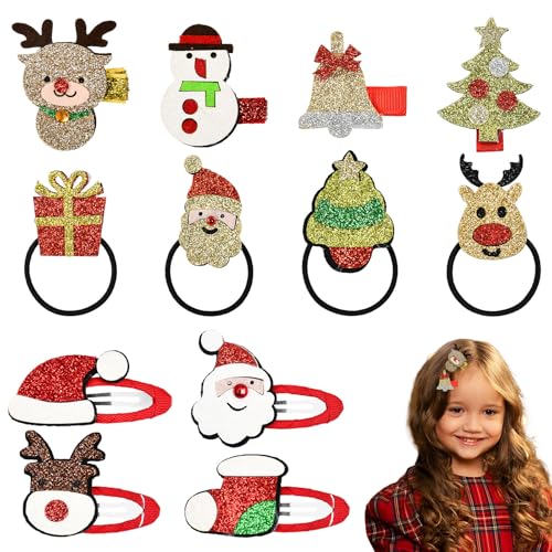VGECEE 12 piezas de accesorios para el pelo de Navidad, pinzas para el pelo para niñas, pinzas para el pelo con purpurina, pinzas de pelo de Navidad, regalos para niñas y niños