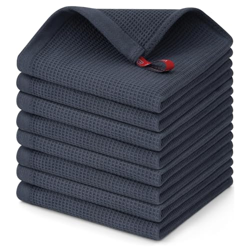 Homaxy 100% Cotton Waffle Weave Dish Cloths, 8 Pack, Dark Grey