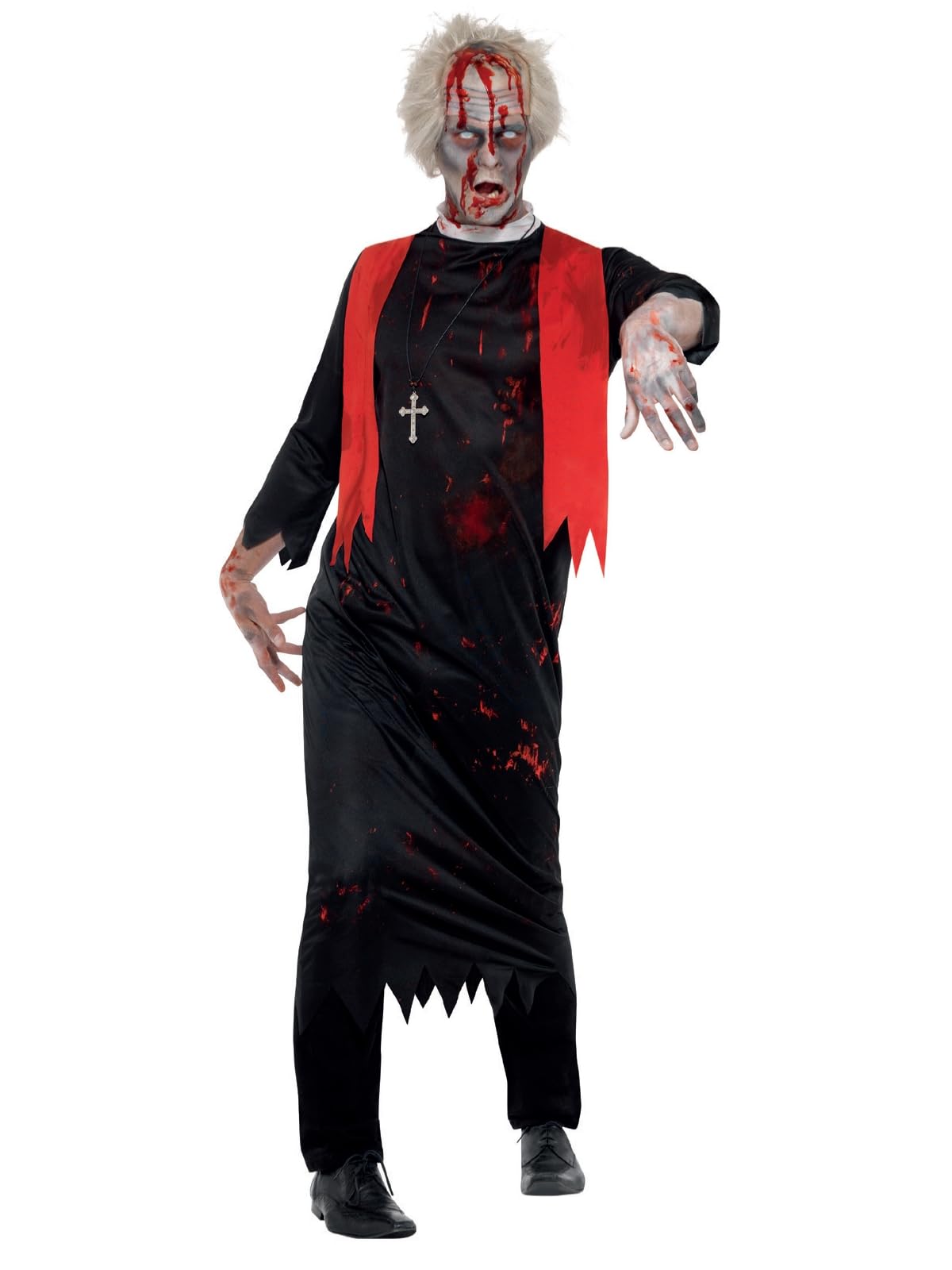 Smiffys Zombie High Priest Costume for Men, Black Horror Priest Outfit with Tunic, Scary Undead Religious Halloween Fancy Dress Adults, Perfect for Zombie, Horror & Apocalypse Themed Parties, Med-Lar