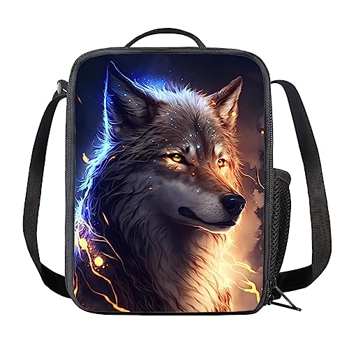 Sac à dos loup enfants lot de 3 avec trousse et sac repas bleu et orange