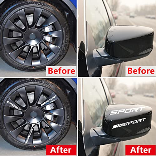 Image of Pincuttee 14pcs Car Decal Stickers,Wheel Rim Decal Sticker,Sport Logo Reflective Stickers,Sport Emblem Car Rear Bumper Sticker,Rear Mirror Decals for All Vehicles(White,14PCS)