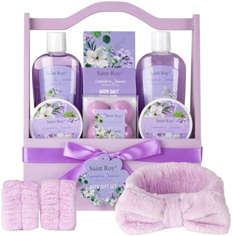 Home Spa Gift Basket for Women, Lavender Jasmine Bath & Body Care Kit