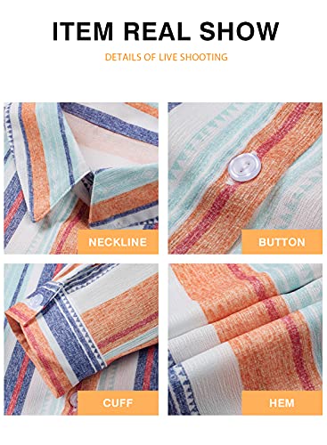 Chase Secret Women Loose Fit 3 4 Sleeve Collared Color Block Tunic Petite Blouse Tops Shirts Orange Small #TOP4