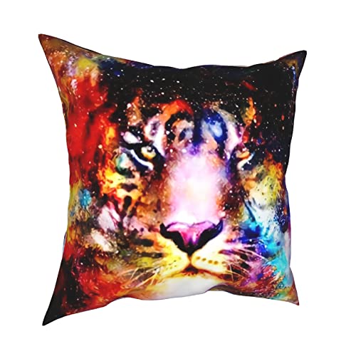 Housse de coussin motif tigre galaxie étoilée colorée 45,7 x 45,7 cm en coton doux Décoration de ferme Cadeau pour chambre à coucher extérieure canapé Cover