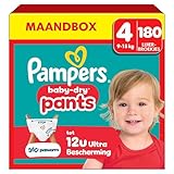 Pampers Baby-Dry Pants Luierbroekjes Maat 4, 180 Luierbroekjes, 9kg-15kg, 360° Pasvorm Om Openingen en Lekken Te Helpen Voorkomen