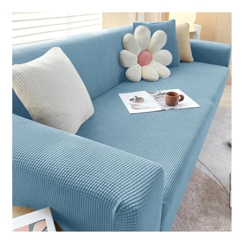 Housse de canapé extensible bleu mer pour masquer l'usure du salon en L