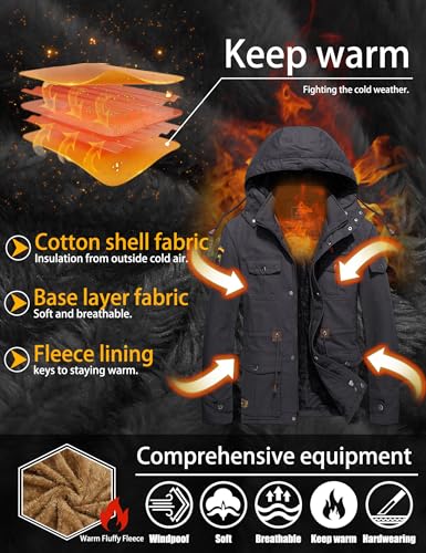 Image of TACVASEN Men's Winter Jacket Cotton Military Jackets Fleece Lined Thick Work Warm Cargo Coats with Hooded, A.149 Grey, Small