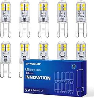 WOWLED G9 LED Light Bulb, 3W Cool White, Upgraded No Flicker No Strobe, Replace Halogen Bulbs, Clear Shell, for Home Lighting Decor