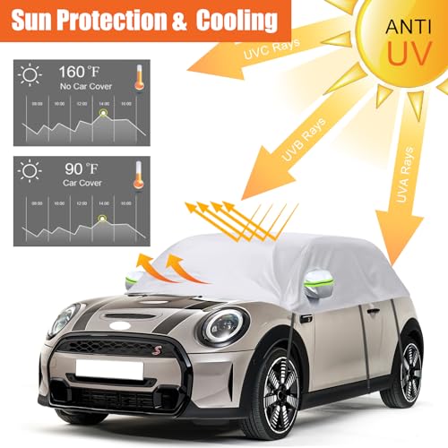 Image of Car Cover Waterproof Replacement for 2000-2024 Mini Cooper 3 Doors, Sunproof Half Car Cover, Half Garage UV Resistant Half Car Cover Dustproof Snowproof Outdoor Indoor