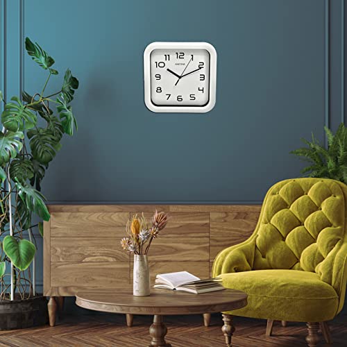 Andstar Square Clock Round Modern Retro Silent Non Ticking Battery Operated Accurate Arabic Numerals Design Decorative For Home,Living Room,Bedroom,Office,Canteen,School(White) #TOP5