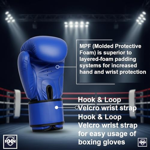 Image of RXN Competition Boxing Gloves All Leather (Blue, 16OZ)
