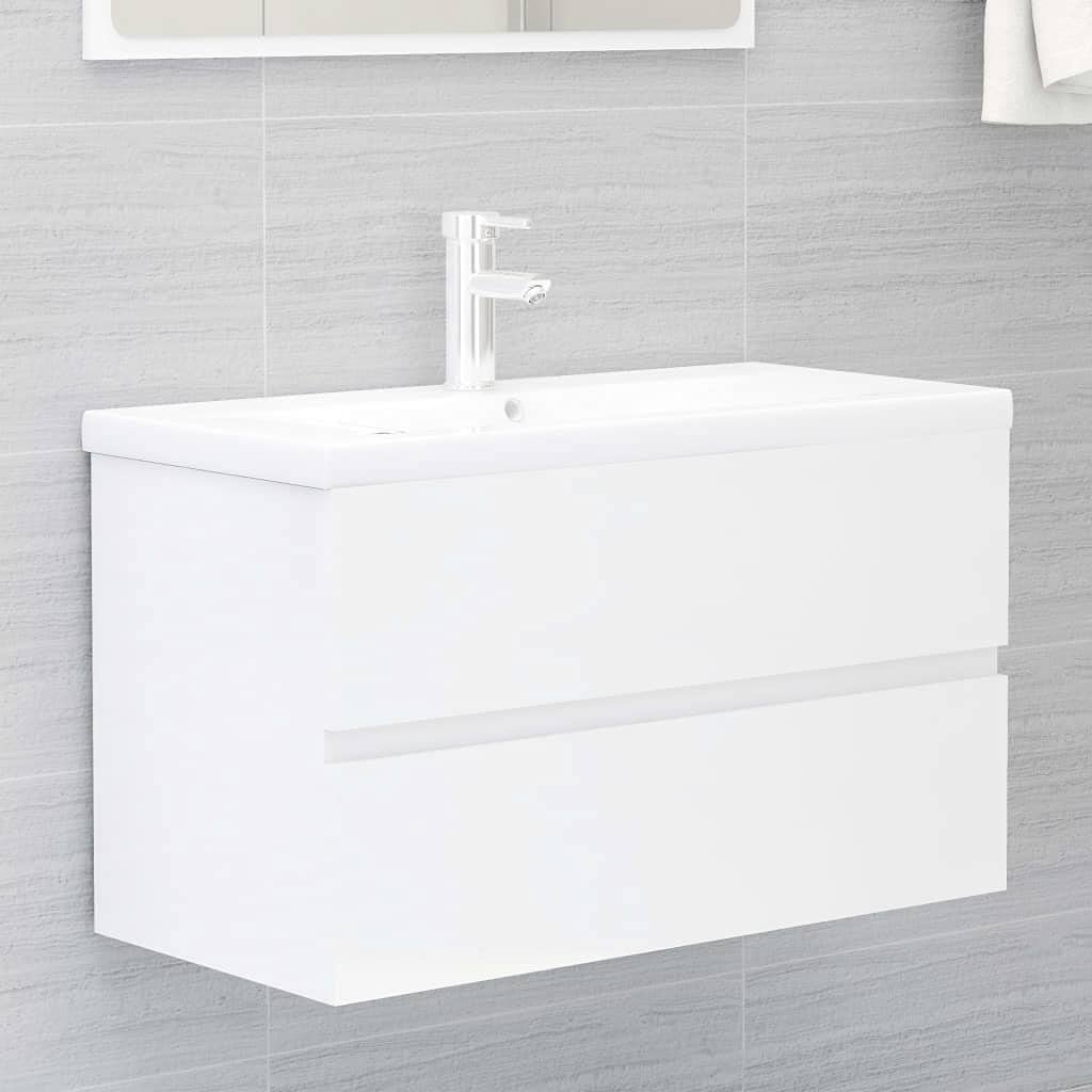 Artículos para el hogar, armario de lavabo con lavabo integrado, madera de ingeniería blanca brillante, muebles de traje