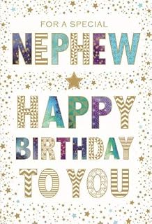 Attractive Contemporary Male Birthday Card from The Pizazz for Men Range - Special Nephew - Text and Stars with a Sophisticated Foil Finish - Greeting Card for Him (NQ-HR320)