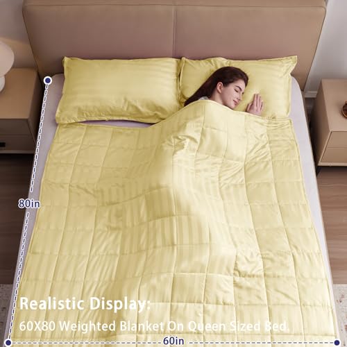 Image of Weighted Blanket for Adults (12 lbs, 60 inch x 80 inch, Mustard yellow Stripes) Heavy Blanket for Sleeping Perfect for 110-130 lbs, Queen Size Breathable Blanket with Premium Glass Bead, Machine Washable