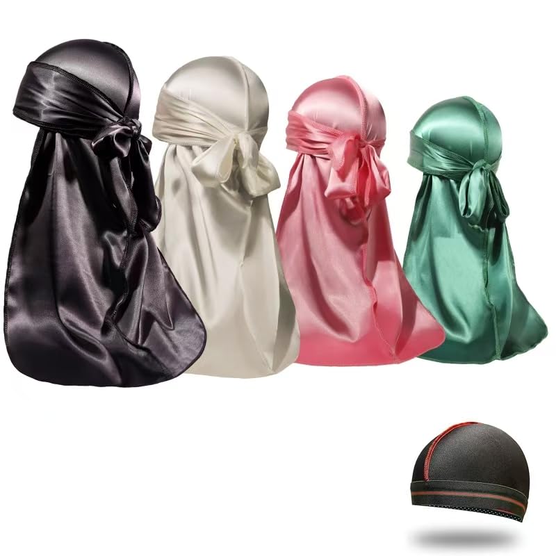 ForceWave 4PCS Silky Durags for Men Women 360 Waves with 1 Wave Cap