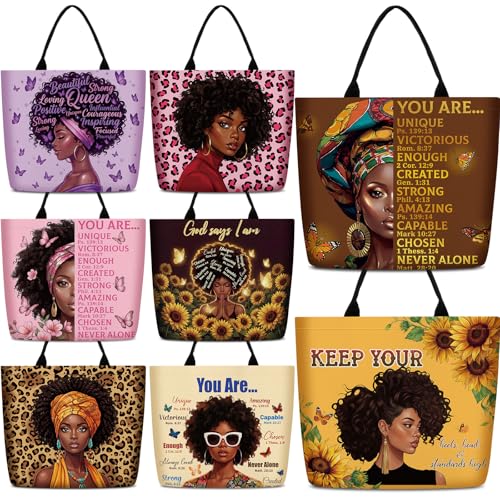 Klyyo Clyro 8 Pcs 4/8 Pcs African American Tote Bags for Women Black Women Girl Sister Large Shoulder Handbag Gift for Mother's Day (Delicate Style)