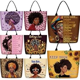 Klyyo Clyro 8 Pcs 4/8 Pcs African American Tote Bags for Women Black Women Girl Sister Large Shoulder Handbag Gift for Mother's Day (Delicate Style)