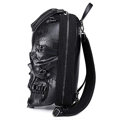 3D Stereo Skull Backpack PU Backpack Waterproof Silicone Embossed Ghost Head Knapsack, Black, Medium3
