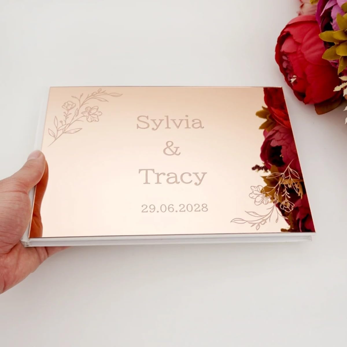 Personalized Wedding Custom Signature Guestbook,Acrylic Mirror Reception Book Engagement Rings Design Scrapbook Party Favors (Gold)