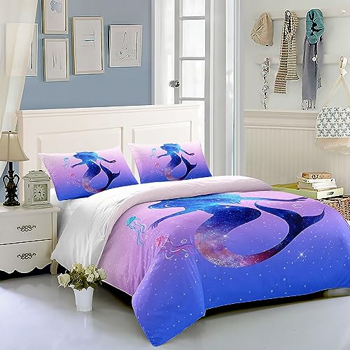 HOSIMA Mermaid Duvet Cover for Kids Boys Girls 3-Piece Luxurious Soft Microfiber Blue Glitter Mermaid Bedding Set including Zipper - Image 2
