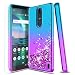Nokia 3.1 Plus Case,W/[Tempered Glass Screen Protector] Glitter Bling Flowing Liquid Quicksand Waterfall Soft TPU Silicone Non-slip Shockproof Bumper Protective Phone Case for Girls Women,Pink/Purple
