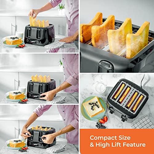 Geepas 4 Slice Bread Toaster with 6 Level Browning Control | Removable Crumb Tray, Cancel Function, Cord Storage & Cool Touch Plastic Housing | 1400W | 2 Year Warranty