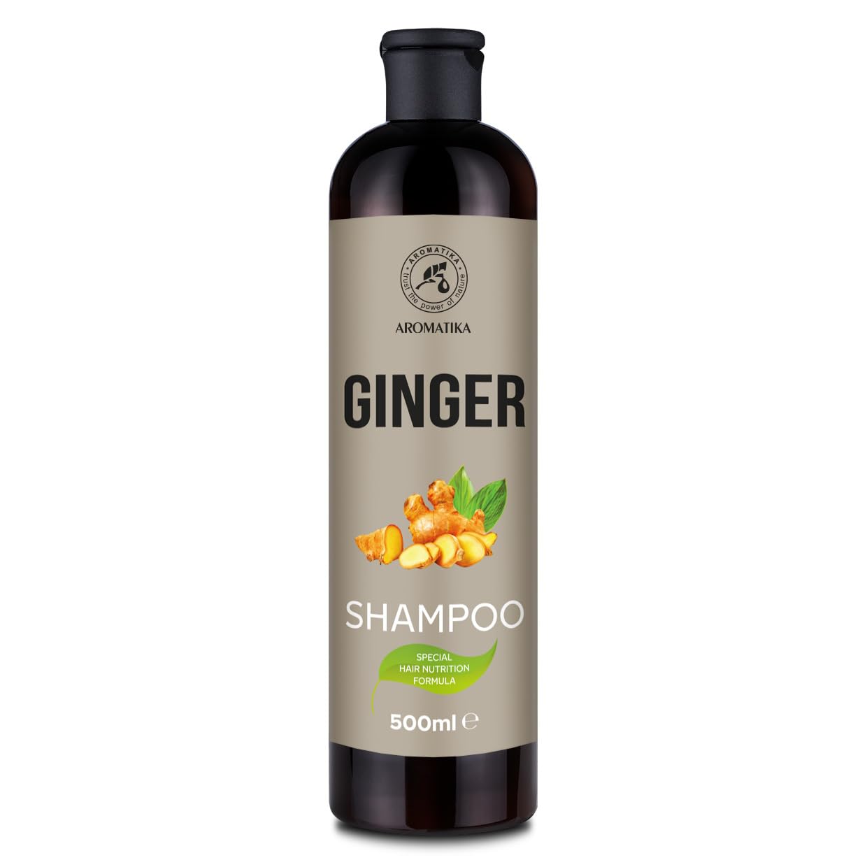 Ginger Shampoo 500ml, Shampoo with Ginger Essential Oil, Moisturising and Nourishing Shampoo, Hair Gloss