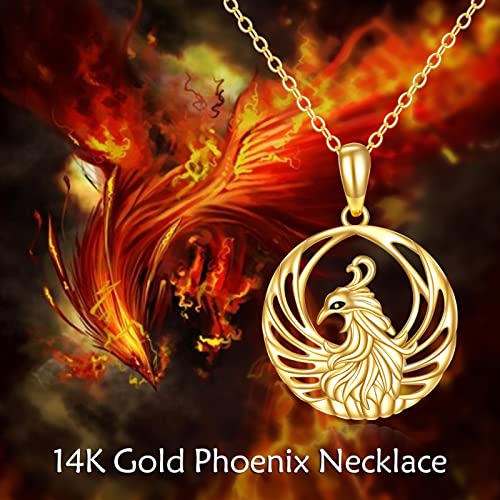 Kecho 14K Gold Phoenix Necklace Gifts For Women Girls Yellow Gold Rising Phoenix Pendant Necklace Jewelry Gifts #TOP5