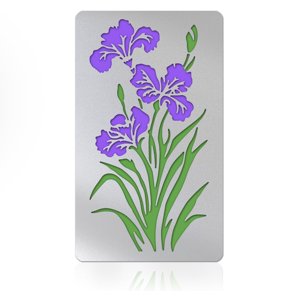 Plantilla de metal para pirografía y dibujo floral con diseño botánico de iris