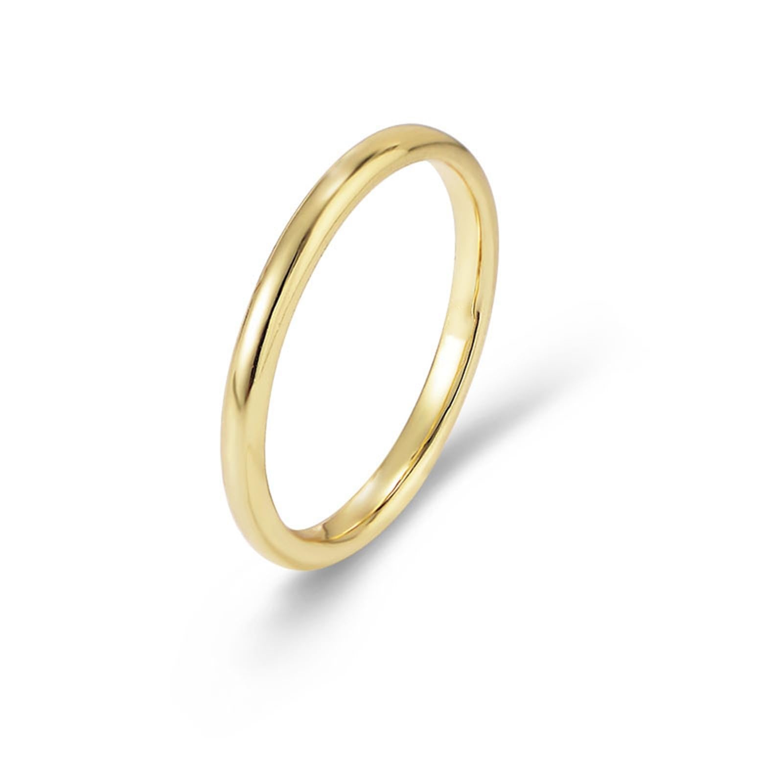 Anillo de mujer de oro blanco sin piedra, alianzas de boda de oro auténtico pulido anillo de compromiso de oro simple