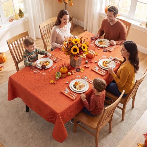 Romanstile Tischdecke Herbst abwaschbar 140x240 cm orange rechteckige Wasserabweisende Tischdecken Table Cloth Damast Jacquard Rankenmuster… – Ansicht 4
