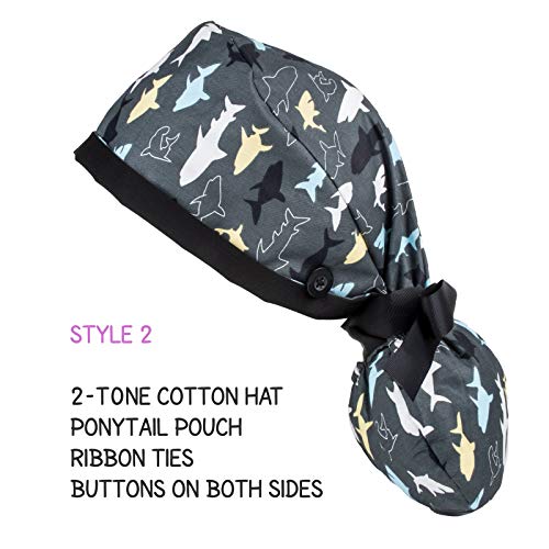 First Lifesaver Working Cap with Buttons and Ribbon Tie for Women, Long Hair (Charcoal Sharks)