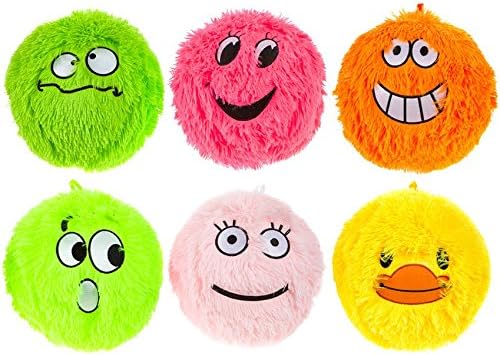 PMS 9" 6ASST INFLATABLE FUNNY FACE NEON FURRY BALL W/EYES IN