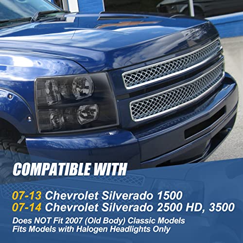 Auto Dynasty Factory Style Halogen Headlights Assembly Compatible With Chevy Silverado 1500 2500Hd 3500 Gmt900 2007-2014, Driver And Passenger Side, Black Housing Smoked Lens #TOP6