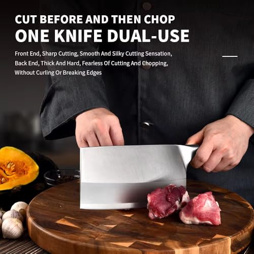 Image of Wizbiz 7 Inch Blade Meat Cleaver Knife for Kitchen Heavy Duty Meat Knife Butcher Cleaver Chopper for Cutting Mutton, Chicken, Bones Vegetable - Kitchen Cutting Tool