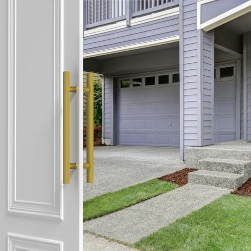 Image of 18 inch Titanium Gold Square Barn Door Pull Handle Double Sided | Heavy Duty 304 Stainless Steel, 11-6 /8 inch Hole Spacing, Fits 3 /4 inch-2 inch Thick Barn, Front Entry, Sliding & Exterior Doors