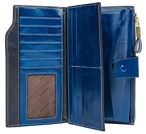 Image of YALUXE Women's RFID Real Leather Wallet with 21 Card Slots Phone Pocket