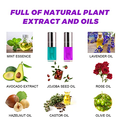 Lip Glow Oil Set, 2 Pcs Comforts Plumping Lip Oil, Refreshes Hydrating Lip Gloss Oil, Non-Sticky Lip Plumper Gloss, Nourishing Lip Oil Tinted Lip Balm Lip Care, Soothes Tinted Lip Oil For Dry Lip (07Mint Blue & 12Lavender) #TOP6