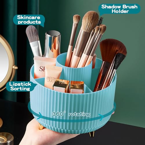 Image of fanado 360 Rotate Makeup Brush Holder Organizer, Makeup Organizers Countertop, Makeup organization and Skincare Storage with Gift Box Packing for Vanity, Desktop, Bathroom (Blue)
