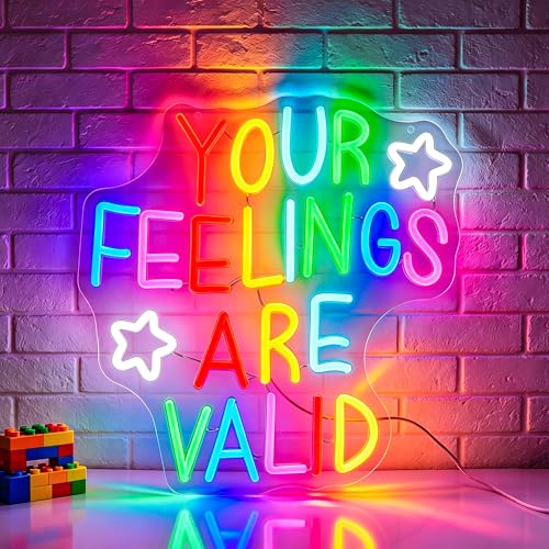 Image of Neon Sign for Wall Decor Dimmable Your Feelings Are Valid Neon Sign Led Neon Lights Light Up Signs for Room Gift Decoration USB Powered